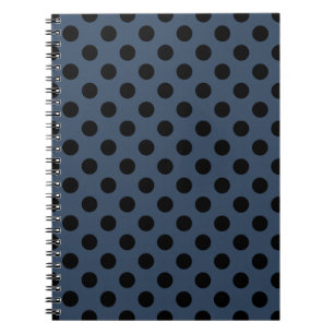 Black polka dots on grey-blue notebook