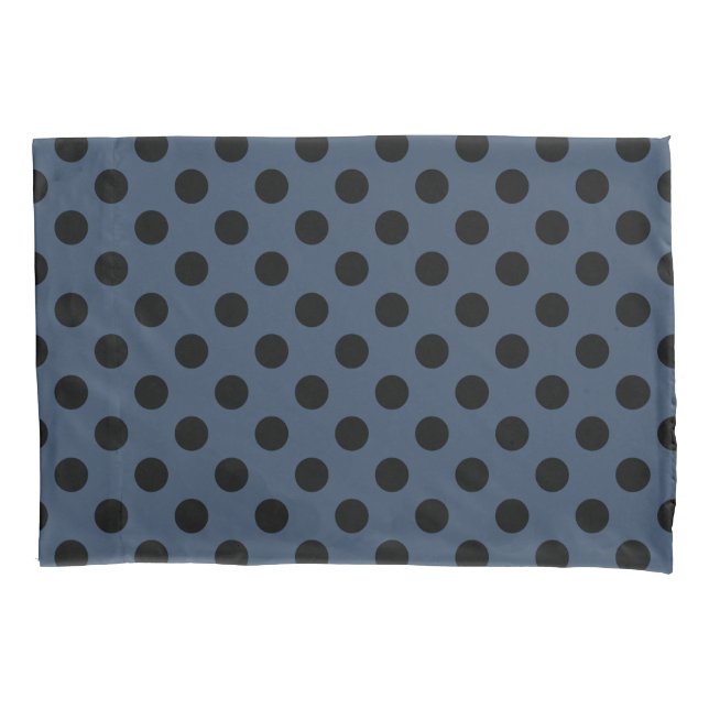 Black polka dots on grey-blue pillowcase (Front)