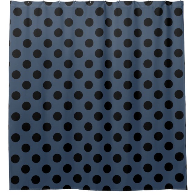 Black polka dots on grey-blue shower curtain (Front)