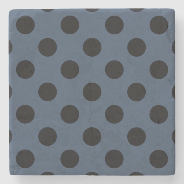 Black polka dots on grey-blue stone coaster (Front)