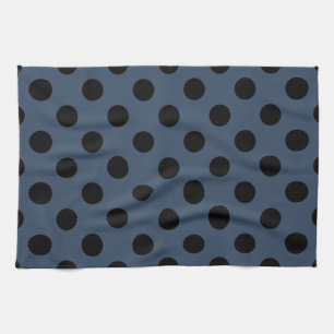 Black polka dots on grey-blue tea towel