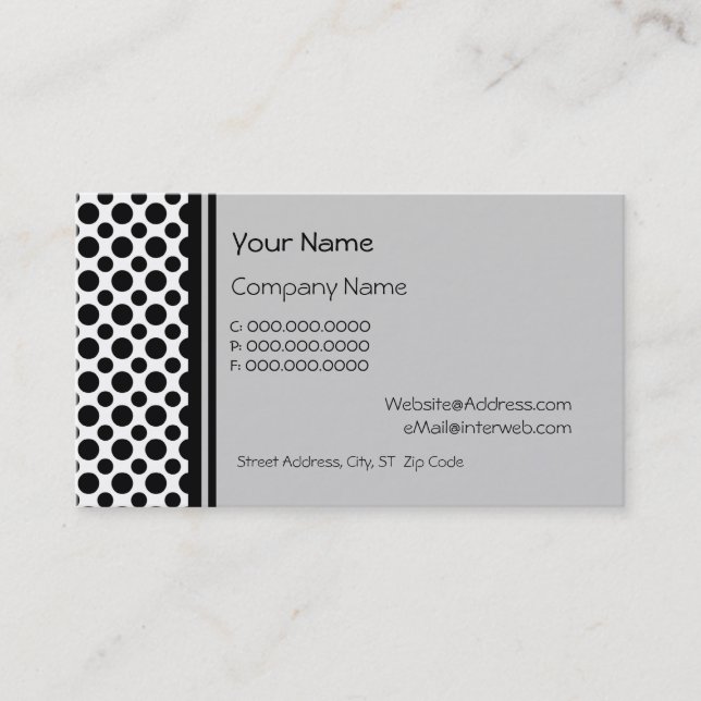 Black Polka Dots on Grey Custom Business Cards (Front)