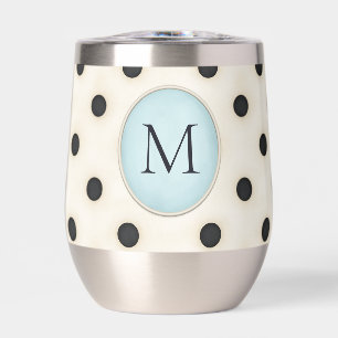 Black Polka Dots on Ivory Monogrammed (Pale Blue)