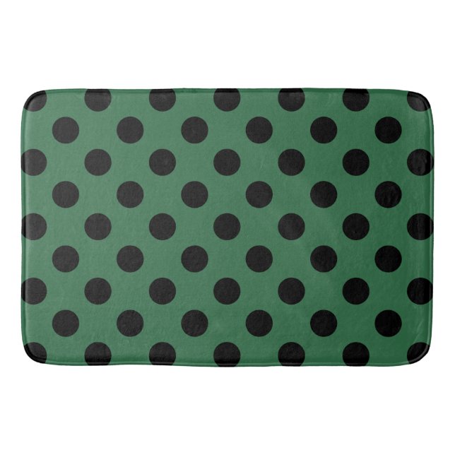 Black polka dots on kelly green bath mat (Front)