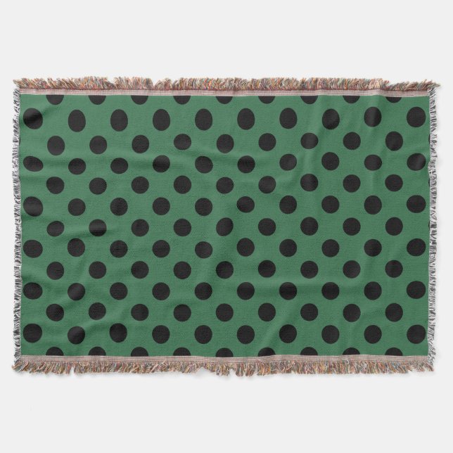 Black polka dots on kelly green throw blanket (Front)
