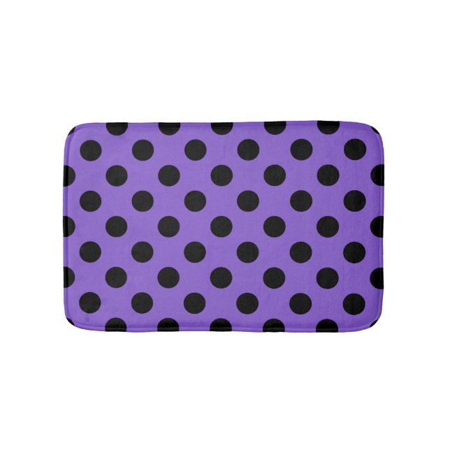 Black polka dots on lavender bath mat (Front)