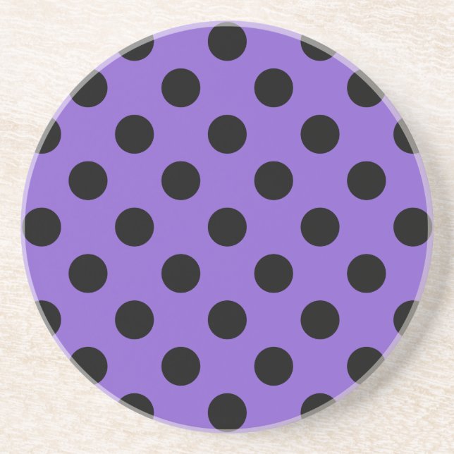 Black polka dots on lavender coaster (Front)
