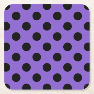 Black polka dots on lavender square paper coaster
