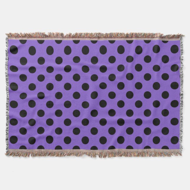 Black polka dots on lavender throw blanket (Front)