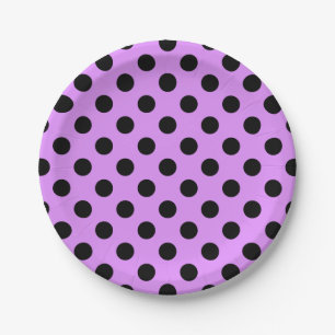 Black polka dots on lilac paper plate