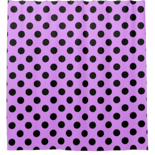 Black polka dots on lilac shower curtain