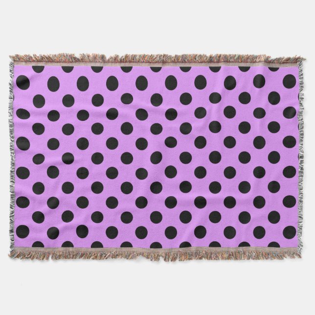 Black polka dots on lilac throw blanket (Front)