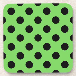 Black polka dots on lime green coaster