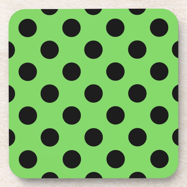 Black polka dots on lime green coaster (Front)