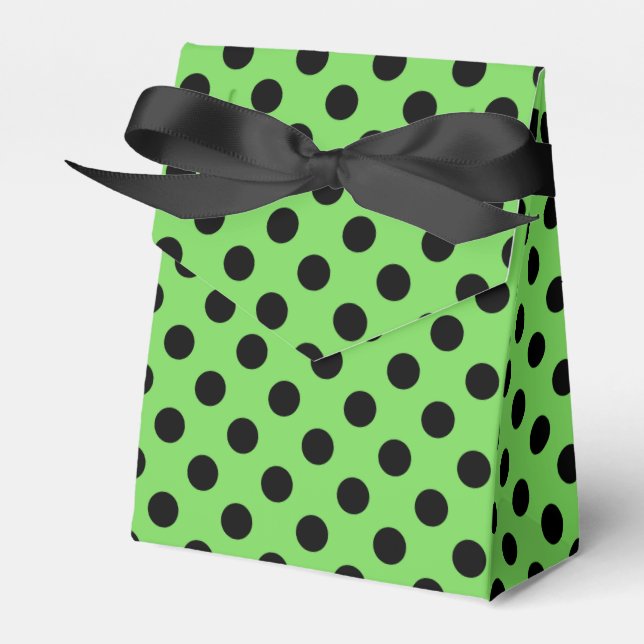Black polka dots on lime green favour box (Front Side)
