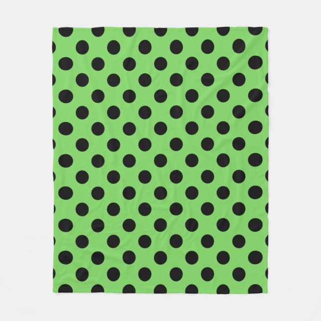 Black polka dots on lime green fleece blanket (Front)