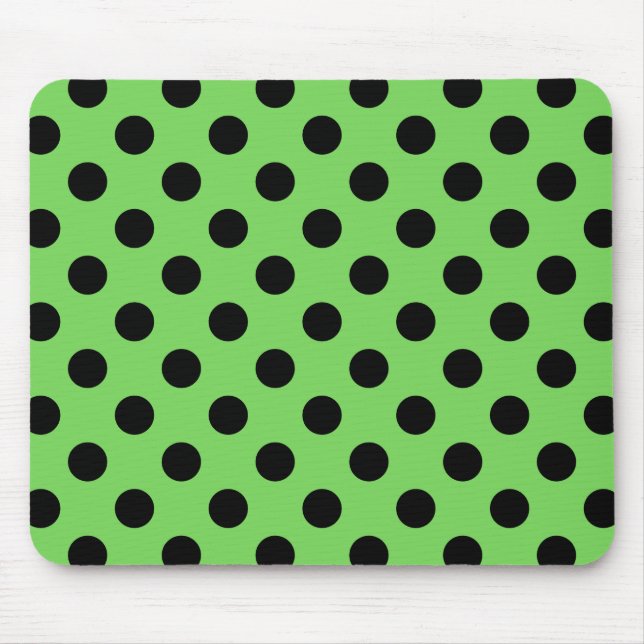 Black polka dots on lime green mouse mat (Front)