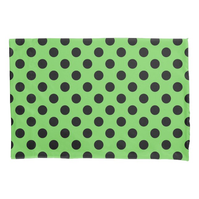 Black polka dots on lime green pillowcase (Front)