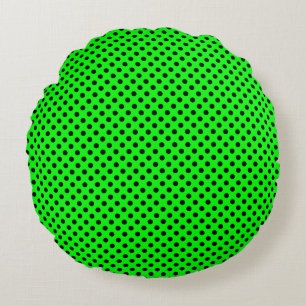 Black Polka Dots on Lime Green Round Cushion