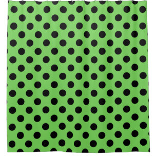 Black polka dots on lime green shower curtain