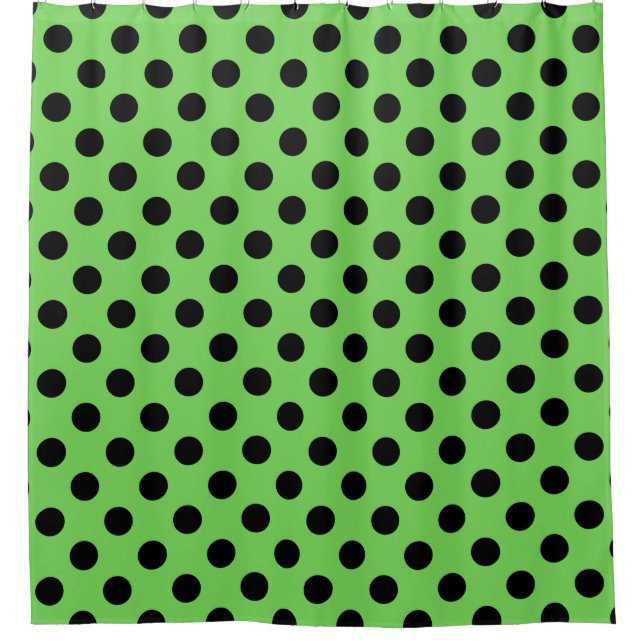 Black polka dots on lime green shower curtain (Front)