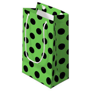 Black polka dots on lime green small gift bag