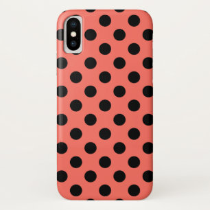 Black polka dots on living coral iPhone x case