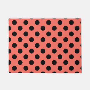 Black polka dots on living coral doormat