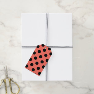 Black polka dots on living coral gift tags