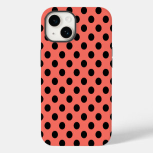 Black polka dots on living coral iPhone 14 case
