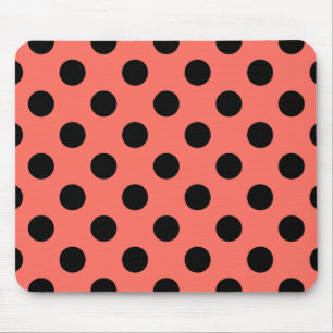 Black polka dots on living coral mouse mat
