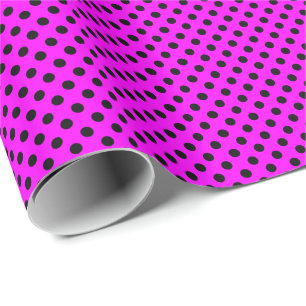 Black Polka Dots on Magenta Pink Wrapping Paper