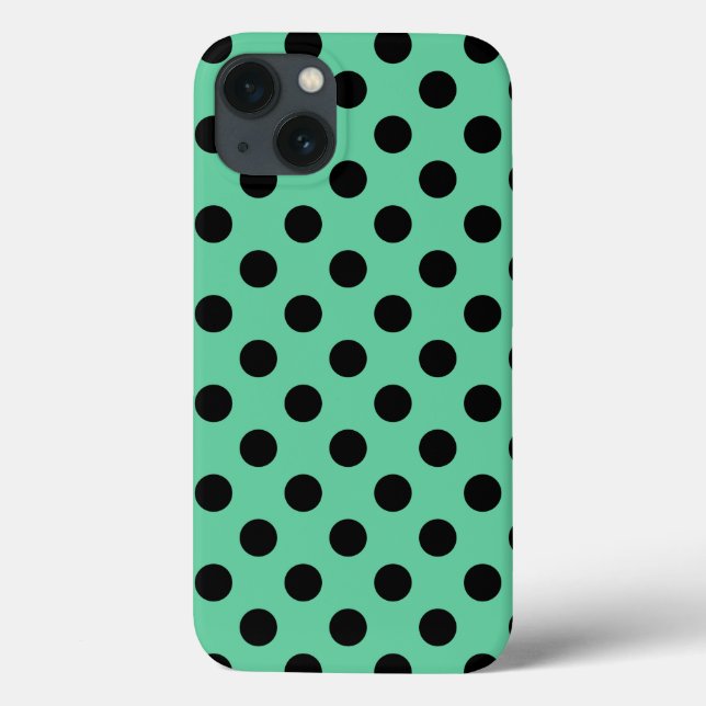 Black polka dots on mint green Case-Mate iPhone ca Case (Back)