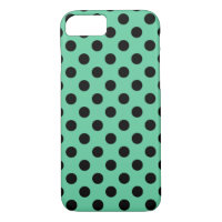 Black polka dots on mint green