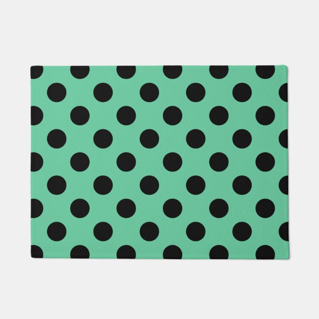 Black polka dots on mint green doormat (Front)