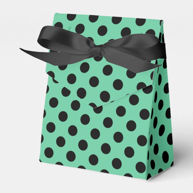 Black polka dots on mint green favour box (Front Side)