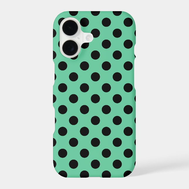 Black polka dots on mint green iPhone case (Back)