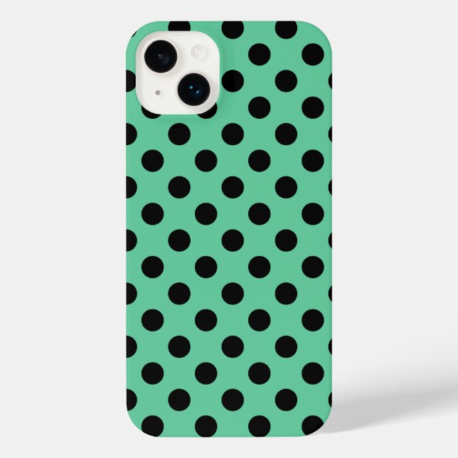 Black polka dots on mint green iPhone case (Back)