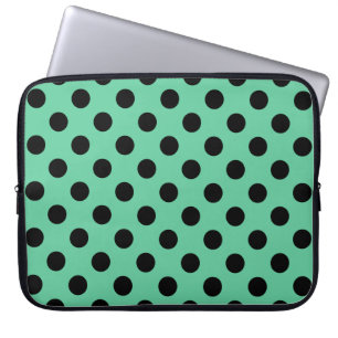 Black polka dots on mint green laptop sleeve