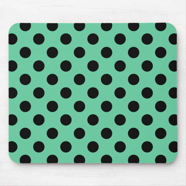 Black polka dots on mint green mouse mat (Front)