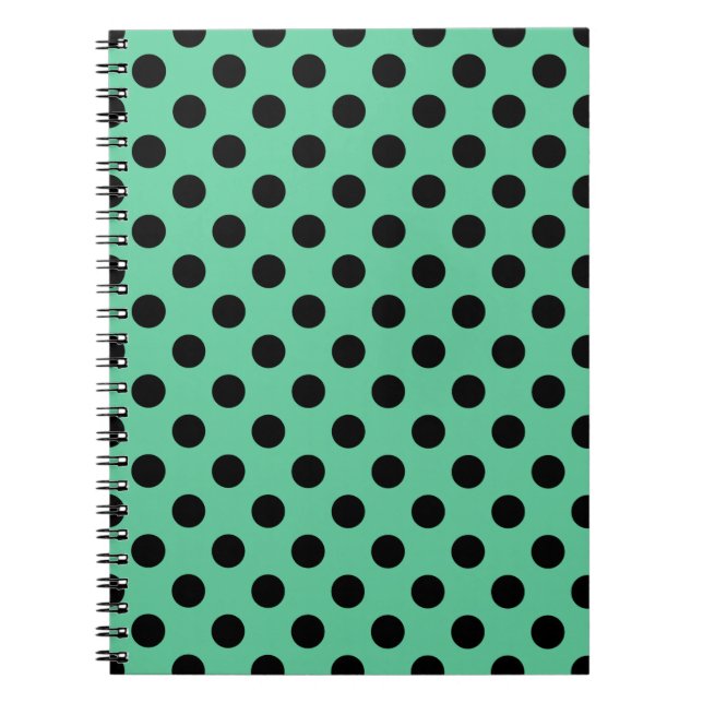 Black polka dots on mint green notebook (Front)