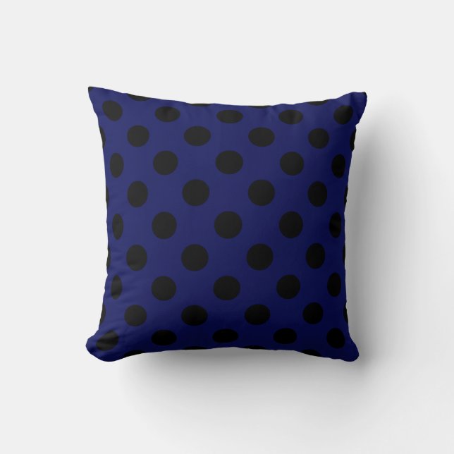 Black polka dots on navy blue cushion (Front)