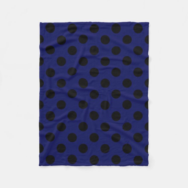 Black polka dots on navy blue fleece blanket (Front)