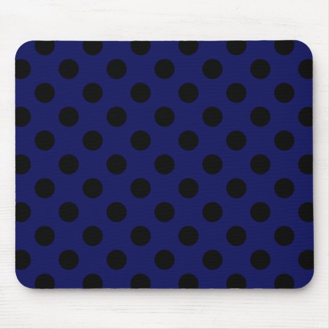 Black polka dots on navy blue mouse mat (Front)