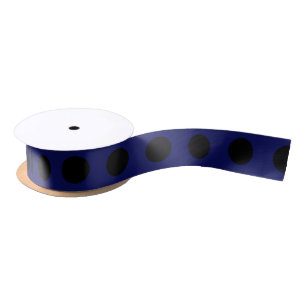 Black polka dots on navy blue satin ribbon