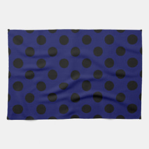 Black polka dots on navy blue tea towel