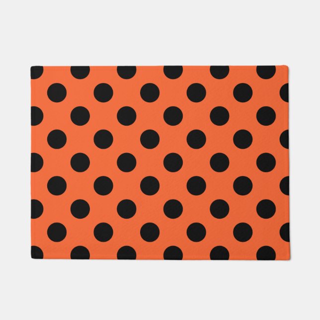 Black polka dots on orange doormat (Front)