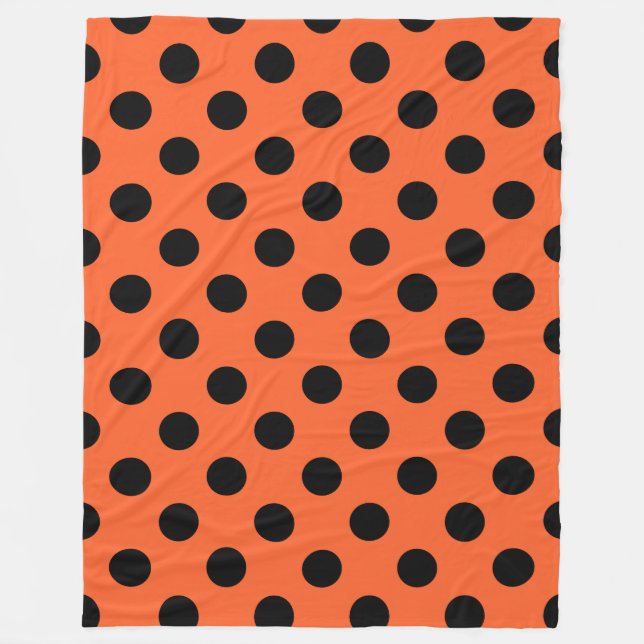 Black polka dots on orange fleece blanket (Front)