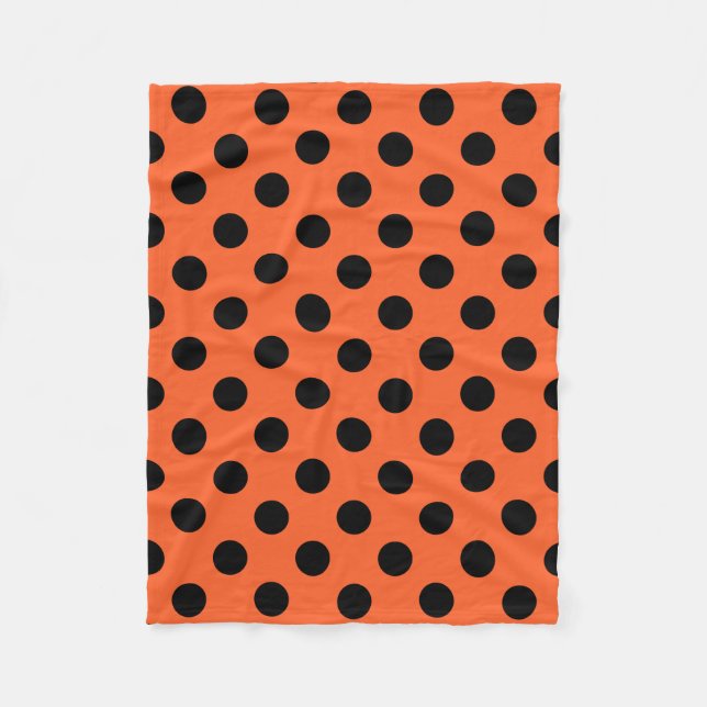 Black polka dots on orange fleece blanket (Front)