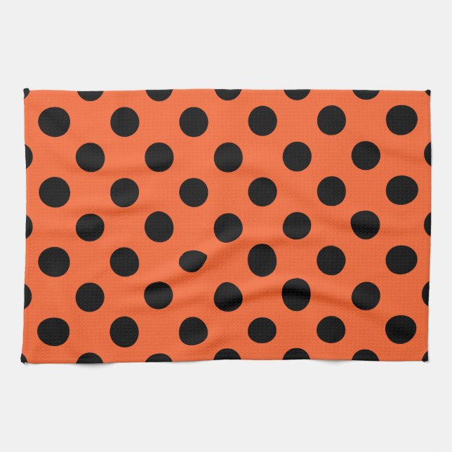 Black polka dots on orange tea towel (Horizontal)